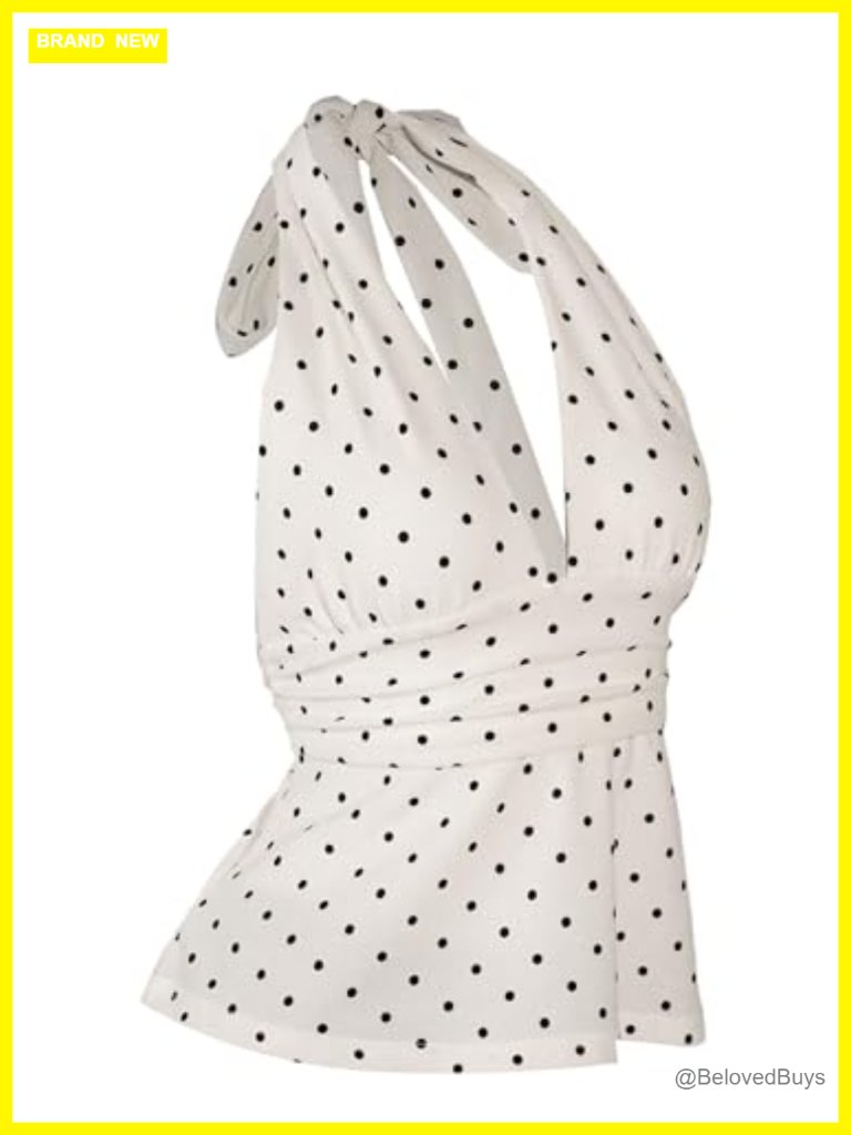 Vintage Polka Dot Halter Tank Top Sleeveless Tie Back Y2k